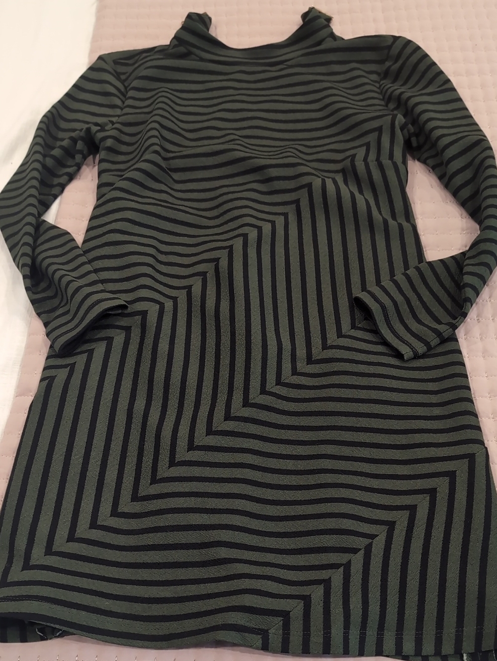 Anthropologie Olive Green and Black Striped Long-Sleeve Dress
